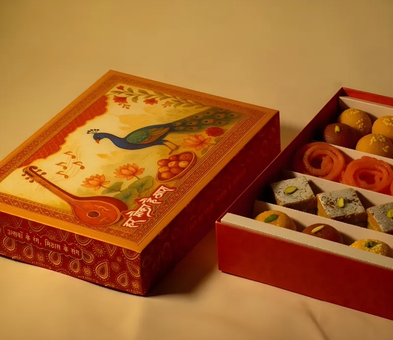 3-Slot Golden Tray included with the Raagmayura 500g sweet box